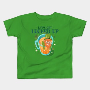 Let's Get Lucked Up Beer Leprechaun St Patricks Day Design Green Pot of Gold Leprechaun Gift St Patties Day Celebration Shirt Best Shirt for Saint Patricks Day Beer Lover Kids T-Shirt